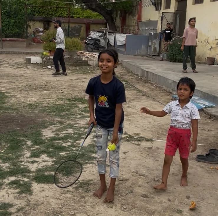 Playing Badminton with kids